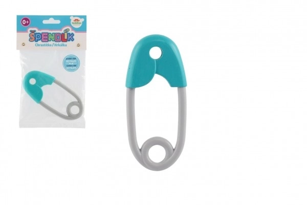 Hochets épingle plastique 12cm turquoise et gris 12x19cm en sachet 0+