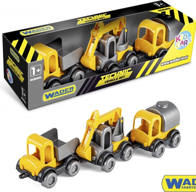 Auto construction Kid Cars 3 pcs plastique 10 cm dans une boîte 30x8x10 cm 12m+ Wader