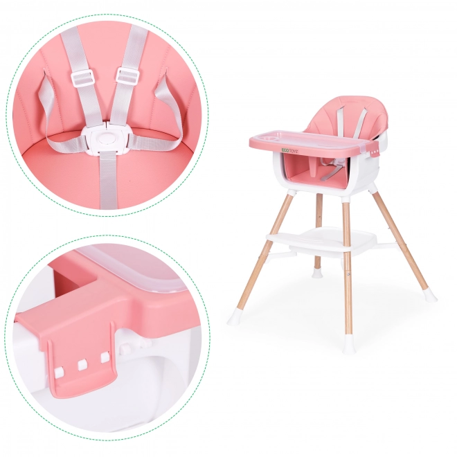 Chaise haute bébé 2en1 rose ECOTOYS