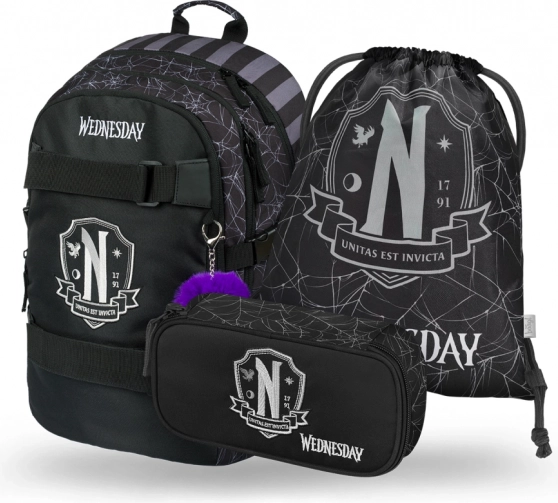 Set scolaire Baagl Wednesday : sac à dos, trousse et sac