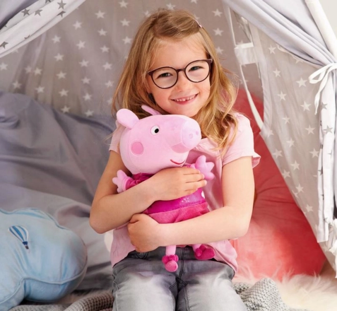 Peppa Pig 2 en 1 peluche doudou, musical + lumineux, rose, 25 cm
