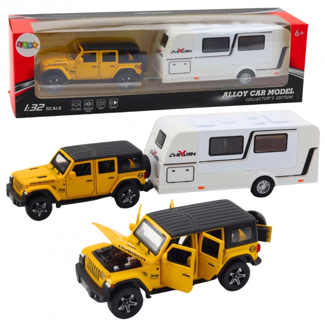 Voiture Tout-Terrain avec Caravane 1:32 Jaune