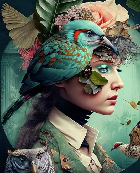 Peinture au diamant Fille avec oiseau 30x40 cm