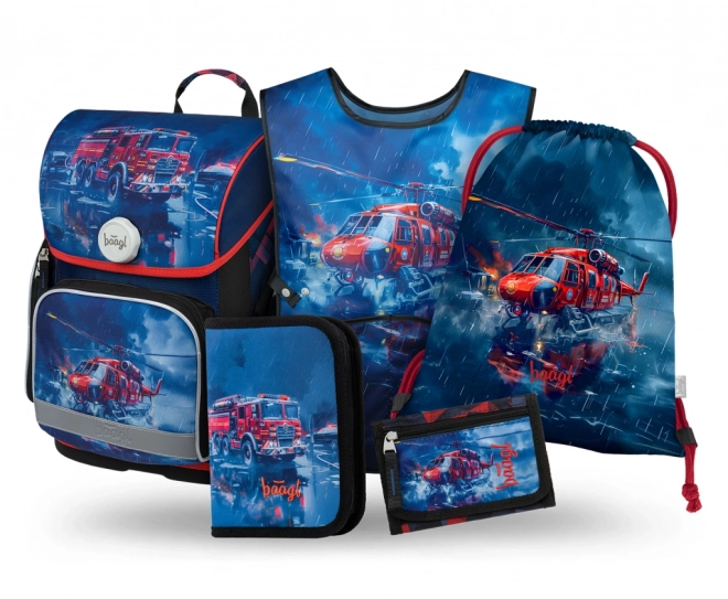 Baagl set 5 Ergo sauveteurs : cartable, trousse, sac, tablier, porte-monnaie