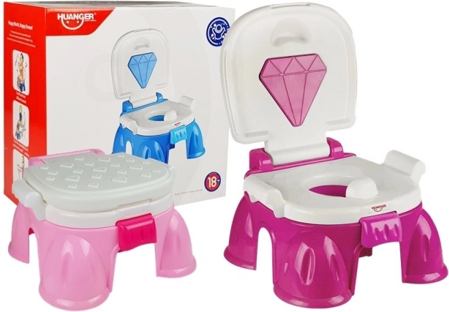 Pot de nuit 3-en-1 rose pour enfant avec design diamant