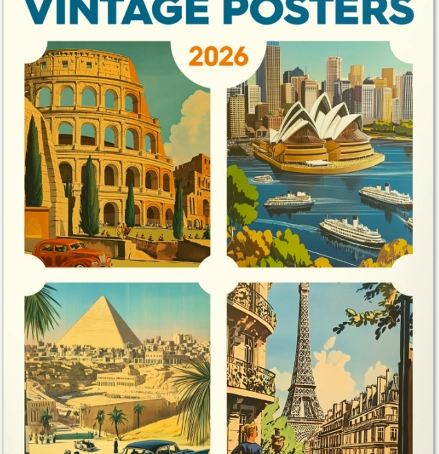 Calendrier mural Vintage affiches – villes dans le monde 2026