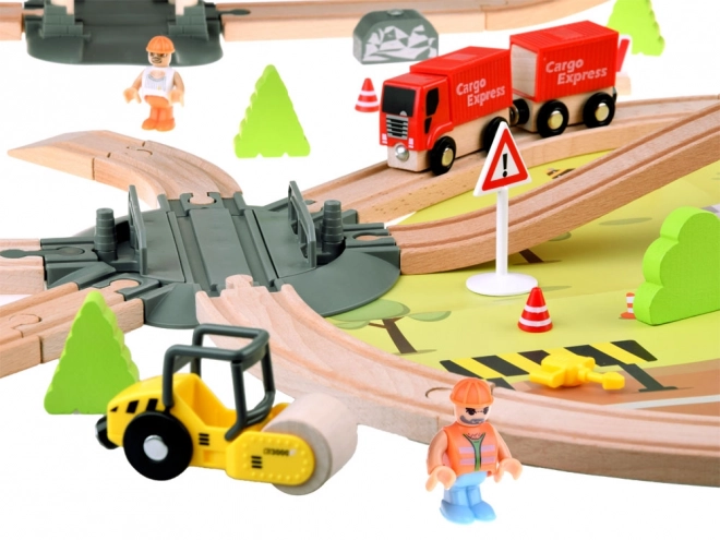 Chemin de fer en bois pour enfants avec base de transport et grue