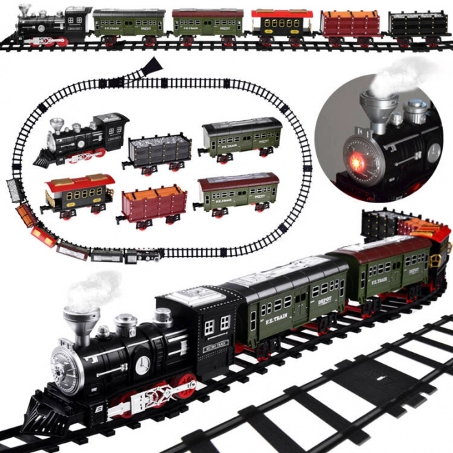 Chemin de fer avec voies Locomotive avec wagons vapeur + lumière RC0629