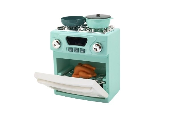Cuisinière en plastique avec accessoires fonctionnant à piles avec lumière et son en boîte 22x28x11,5cm 18m+