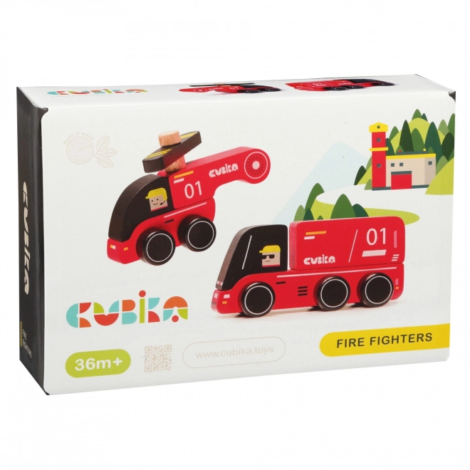 CUBIKA 15559 Pompiers - petite voiture en bois avec hélicoptère