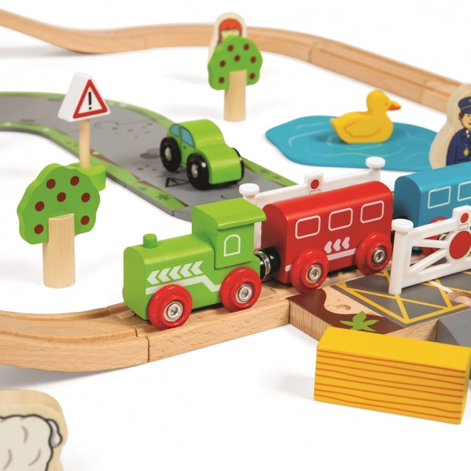 Bigjigs Rail Circuit en bois avec route de campagne 80 pièces