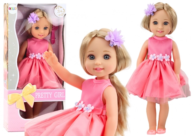 Cheveux longs pour poupées Robe rose Clip Brosse 38cm