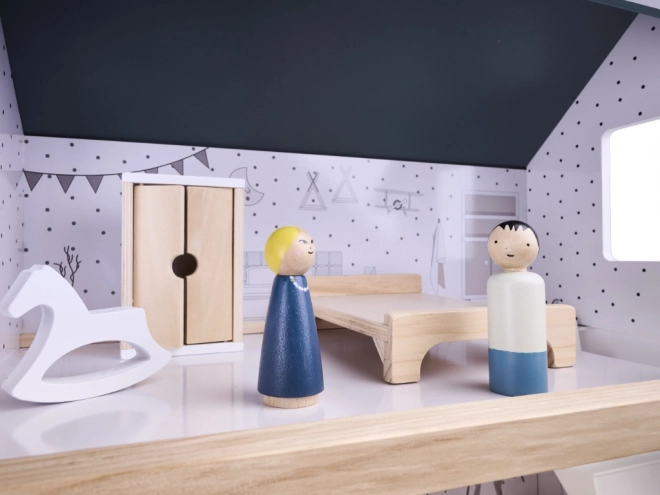 Maison de poupée en bois clair avec meubles - 80cm