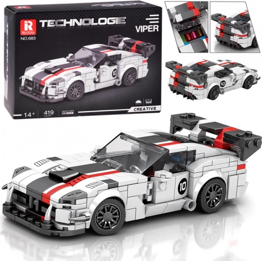 Jeu de construction technique – supercar Viper blanche avec aileron, 419 pièces