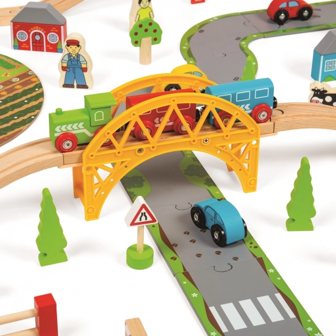 Bigjigs Rail Circuit en bois avec route de campagne 80 pièces