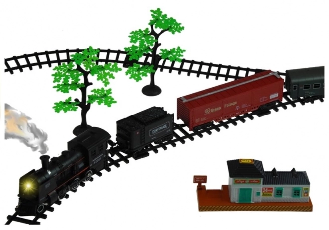 Grand train avec fumée lumineuse + 4 wagons Rails 156 cm