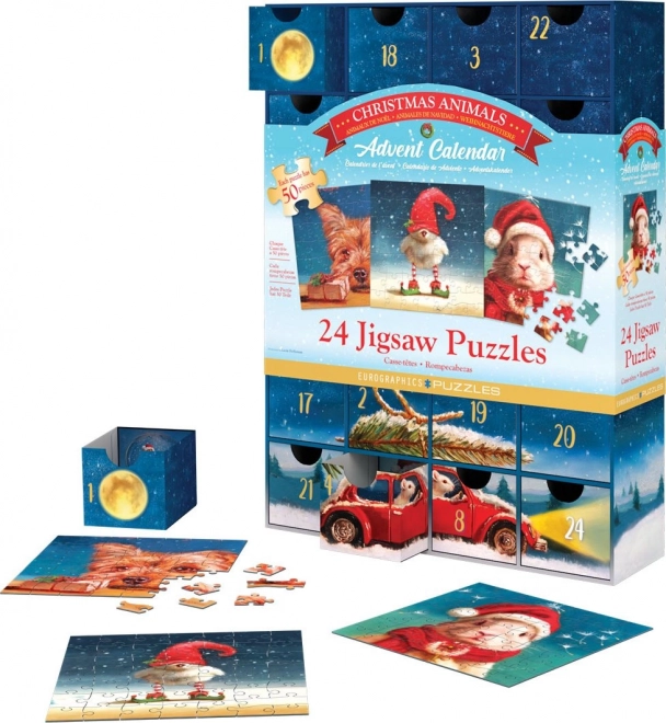 Calendrier de l'Avent avec puzzle Eurographics 24 x 50 pièces – Animaux de Noël
