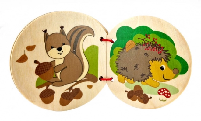Livre d'images en bois avec renard et animaux de la forêt
