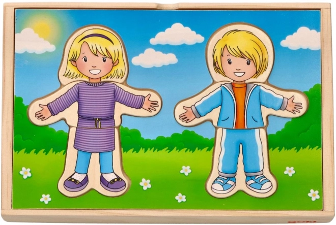 Puzzle en bois pour enfants Habillage avec garçon et fille