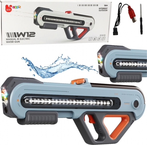 Grand pistolet à eau électrique avec éclairage LED gris 60 cm