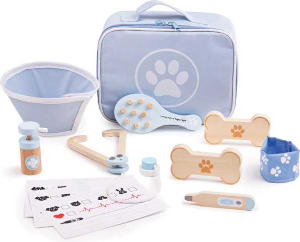 Bigjigs Toys set vétérinaire pour enfants – kit en bois pour animaux, 12 pièces