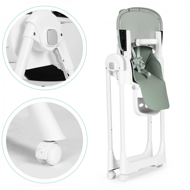 Chaise haute, chaise d'alimentation, réglable en hauteur, harnais en simili cuir, plateau double vert
