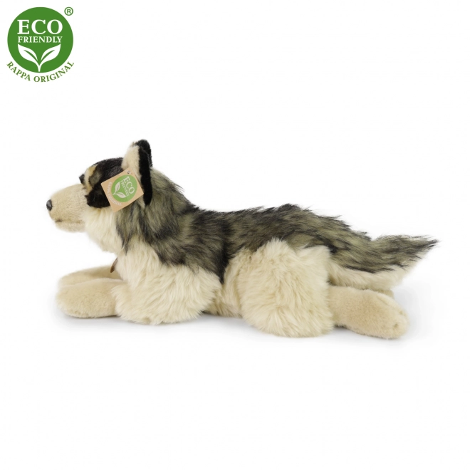 Loup en peluche couché 35 cm écologique