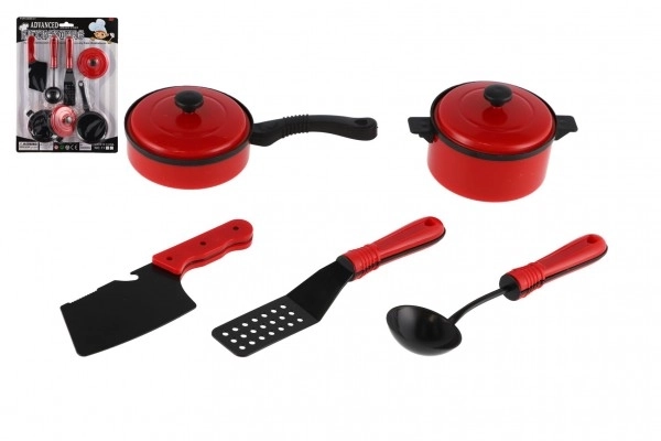 Ensemble de cuisine en plastique 7 pièces rouge sur carte 21x28cm
