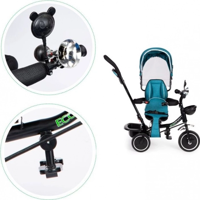 ECOTOYS Tricycle avec toit et barre de direction vert-bleu