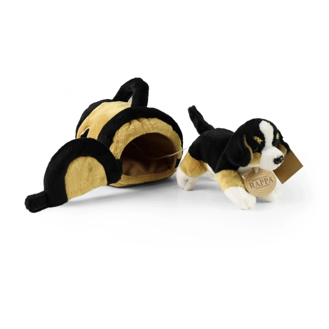 Chien en peluche Bouvier bernois dans transporteur éco-responsable 15 cm