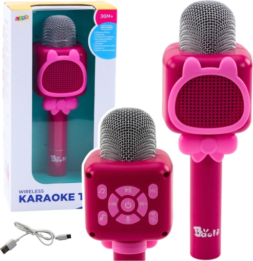 Microphone karaoké Bluetooth sans fil avec modificateur de voix – rose