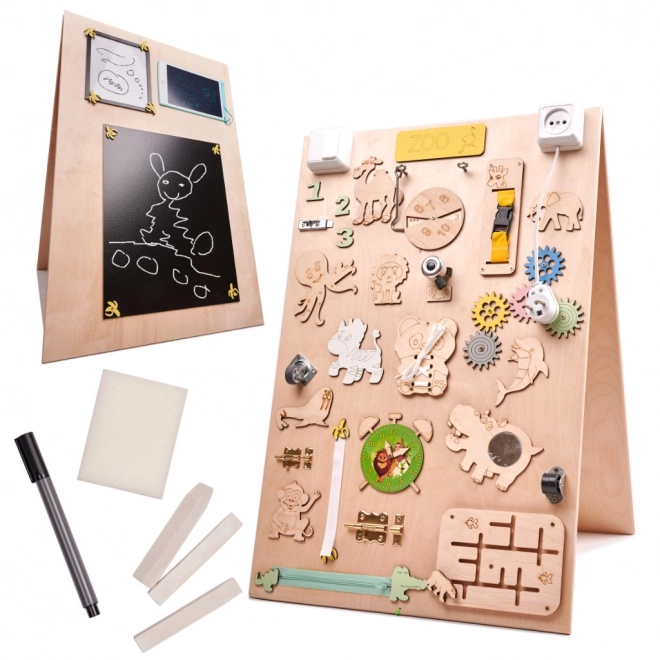 Tableau sensoriel en bois double face - ZOO