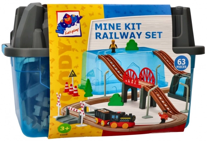 Woody Chemin de fer en bois dans une boîte Ensemble de la mine 63 pcs