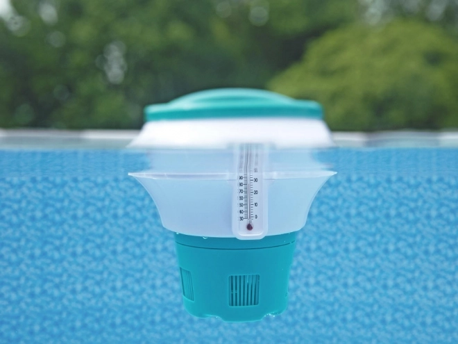 Doseur flottant pour produits chimiques pour l'eau de piscine avec thermomètre