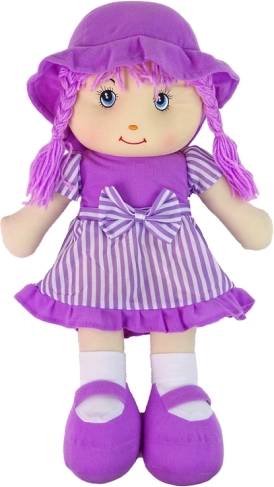 Poupée textile à câliner violette, à rayures, 50 cm