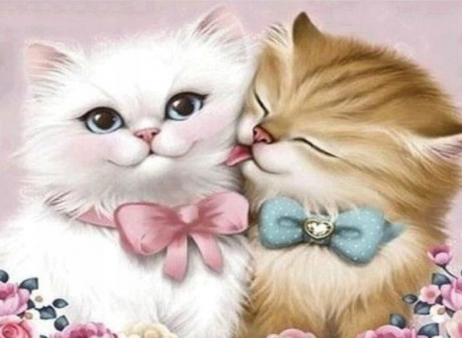 Kit de peinture au diamant - chatons amoureux avec nœud