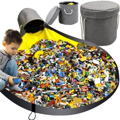 Panier à jouets gris avec tapis