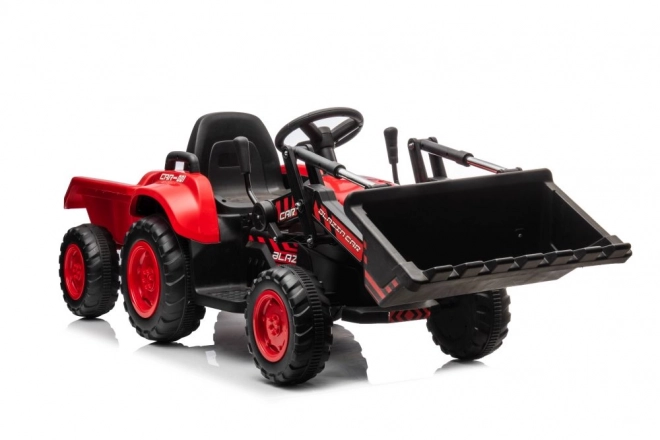 Tracteur rouge pour enfants avec batterie rechargeable et godet