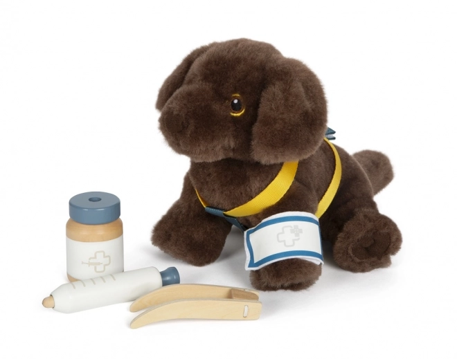 Petit chien en peluche avec set de soins