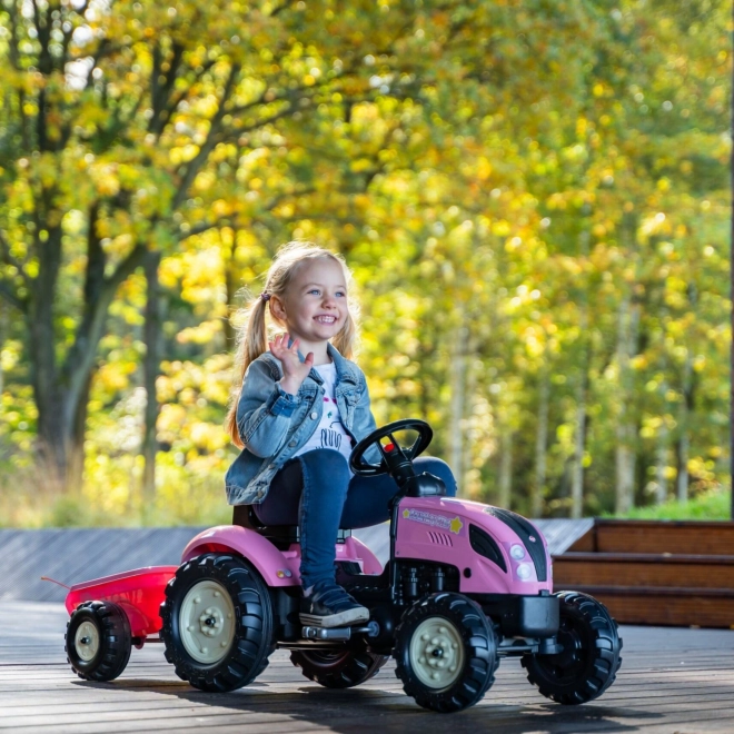 Tracteur à pédales County Star avec remorque rose