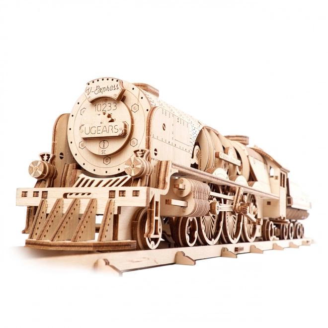Puzzle 3D Ugears - Locomotive V-express avec wagon 538 pièces