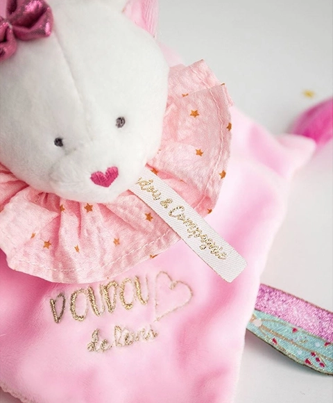 Ensemble cadeau - doudou en peluche rose chat