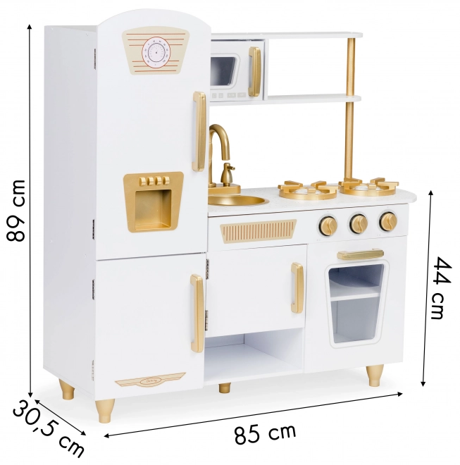 Grande cuisine en bois pour enfants, blanc et or, ECOTOYS