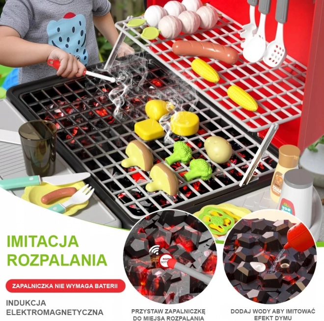 Woopie Barbecue de jardin pour enfants interactif avec LED et effet de vapeur, ensemble XL 41 pcs