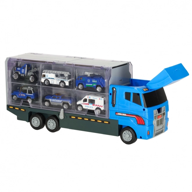 Camion avec voitures de police