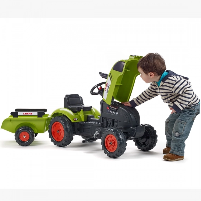 Tracteur à pédales Claas Arion 410 avec remorque
