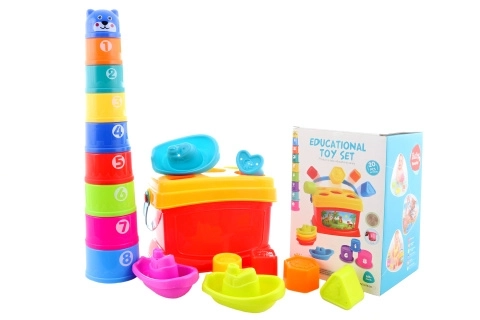 Ensemble pour enfants 3 en 1 avec encastrement, bateaux et pyramide