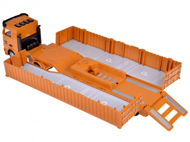 Ensemble interactif camion avec remorque dépliable, grue et chariot élévateur