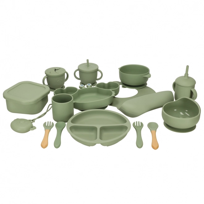 Set d'ustensiles pour enfants en silicone, crabe, 19 pièces vert