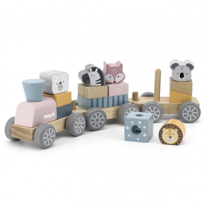 Train en bois avec des animaux